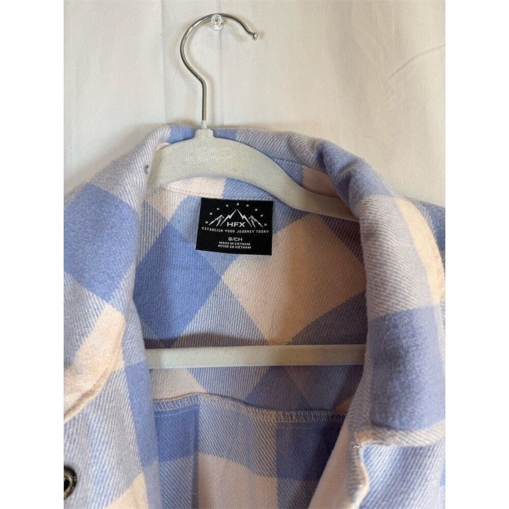 HFX Shacket Shirt Jacket Womens Size S Blue & Cream Plaid Snap Front Cozy - Picture 2 of 15